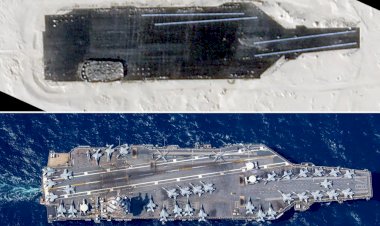 China constrói réplica do porta-aviões USS ‘Gerald R. Ford’ no deserto para usar como alvo de treinamento para mísseis balísticos