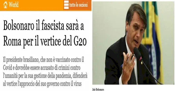 Jornal da Itália chama Bolsonaro de ‘fascista’ ao anunciar sua ida a Roma para a cúpula do G20′