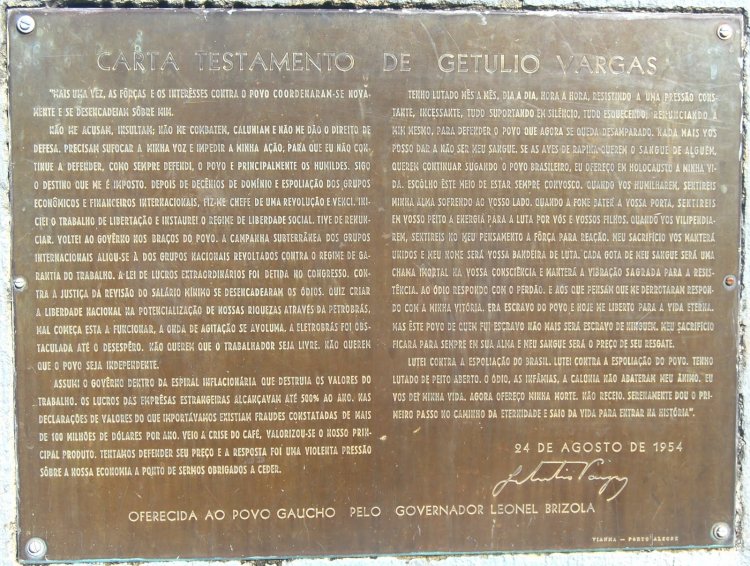24 de agosto: CARTA TESTAMENTO DE VARGAS: PERMANENTE PROGRAMA DE GOVERNO EM ESTILO LITERÁRIO