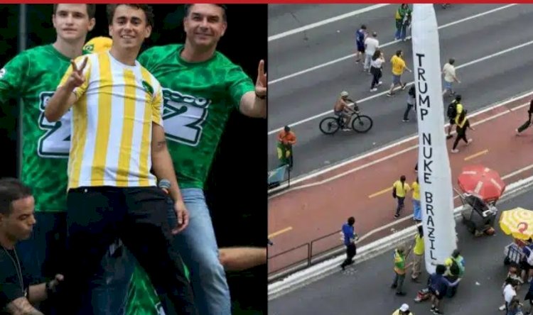 Flávio Bolsonaro manda esconder bandeira dos EUA e apoiadores pedem para Trump bombardear o Brasil em míssil